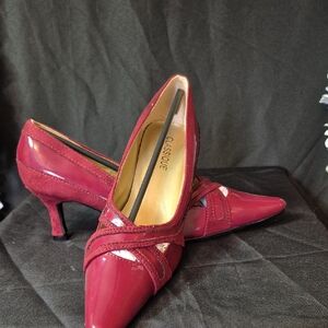Classique Women's Deep Wine Patent Pointed-Toe Cross-Strap Heels